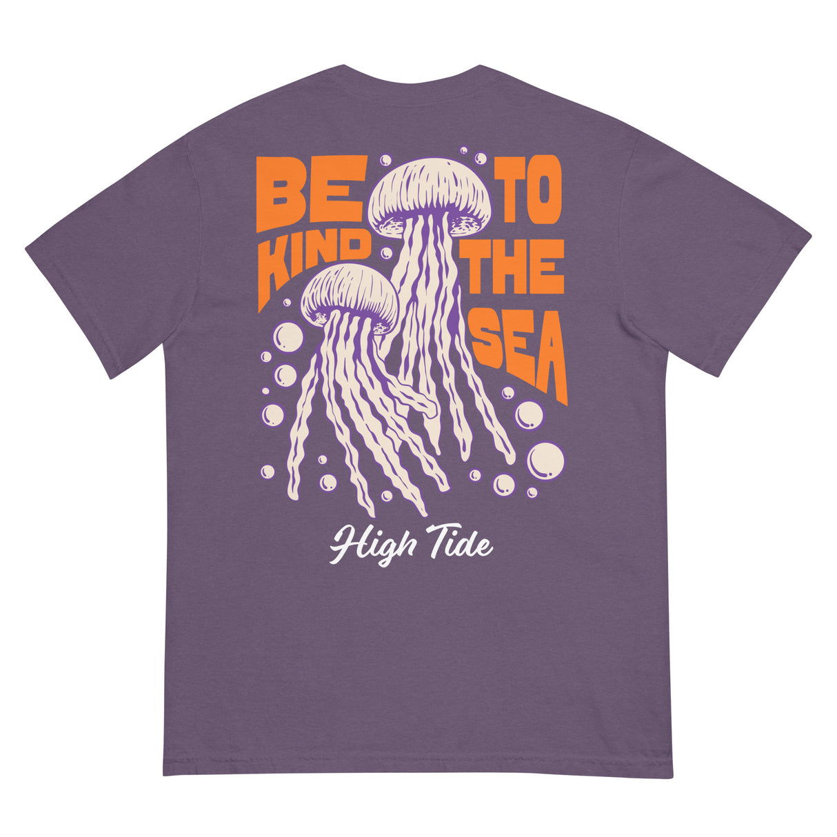 Back of High Tide's Be Kind to Sea graphic tee in summer collection