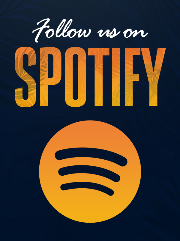 Text that says Follow us on Spotify with Spotify logo underneath in High Tide colors