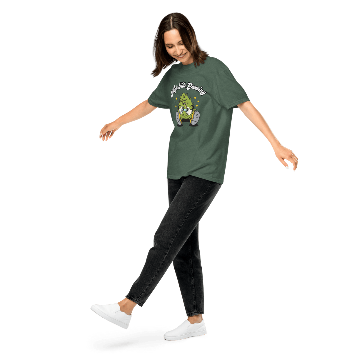 High Tide Gaming Heavyweight tee worn by woman model