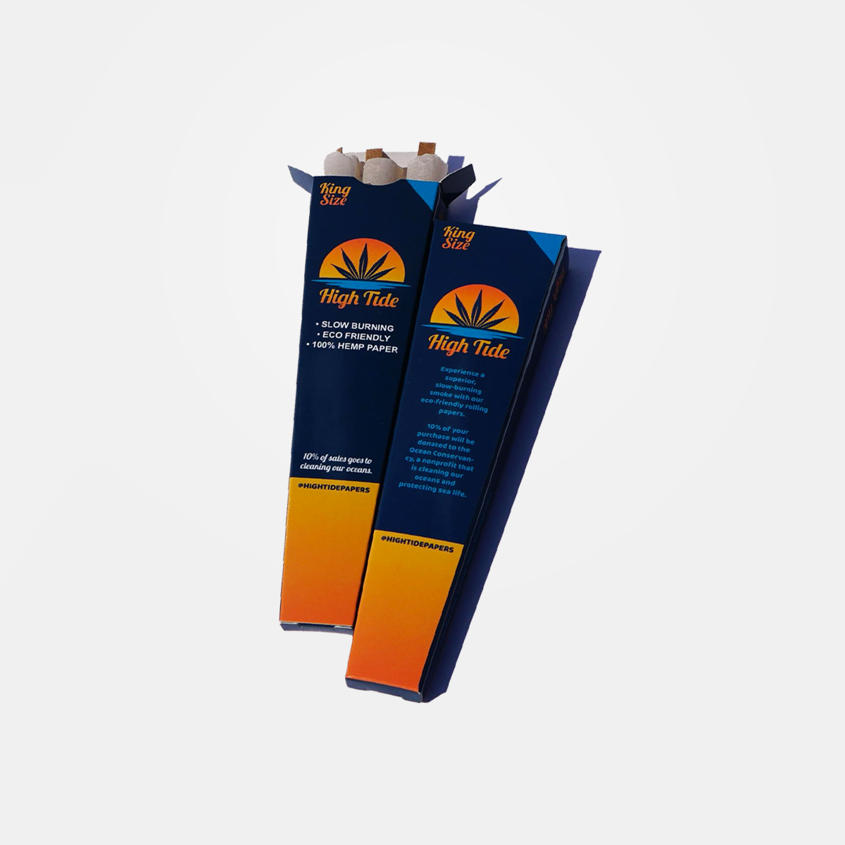 High Tide organic natural hemp paper cones laying on a white backdrop
