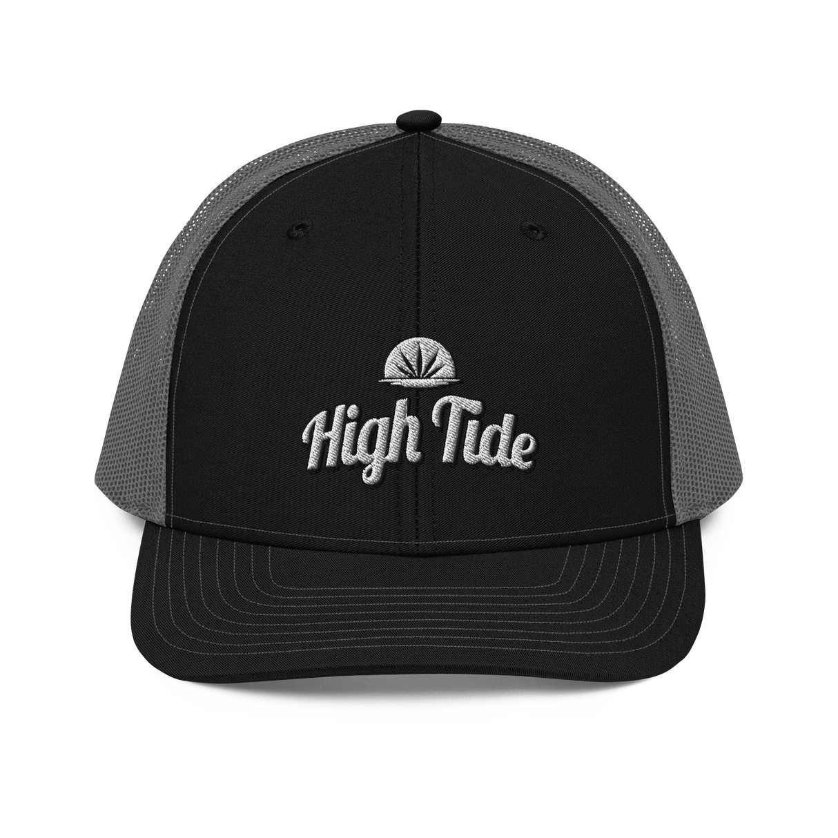 Black and grey High Tide trucker cap with High Tide Papers logo