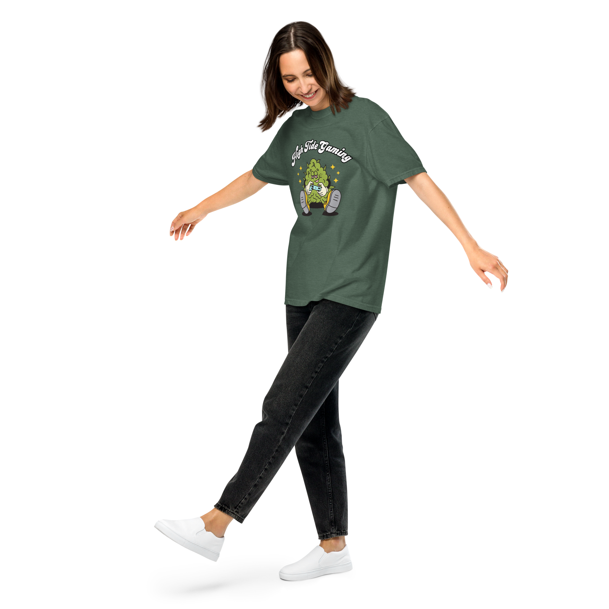 High Tide Gaming Heavyweight tee worn by woman model