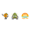 Sticker pack with High Tide Papers logo, High Tide Gaming cannabis icon, and Jack Citrus, High Tide's smoking orange mascot