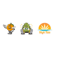 Sticker pack with High Tide Papers logo, High Tide Gaming cannabis icon, and Jack Citrus, High Tide's smoking orange mascot