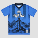 High Tide recycled soccer jersey (2025) laying on a white backdrop